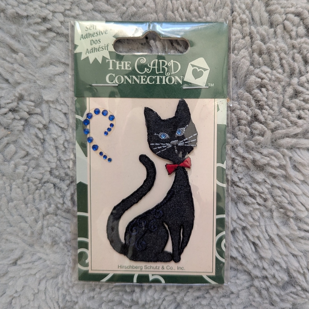 VTG Y2K The Card Connection Black Cat Adhesive Patch Embroidered Rhinestone NIP